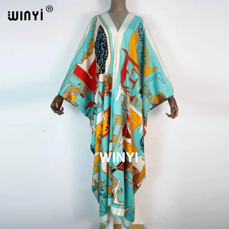 

WINYI Printed caftan For Women Fashion Design Loose abayas Batwing Maxi Long Femme Vestidos Summer Autumn Party maxi dress