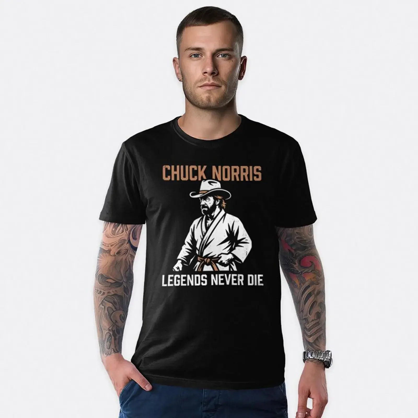 Chuck Norris Legends Never Die T Shirt Men's and Women's Sizes CHN 301360 vintage Washed Stretched Soft graphic Comfortable