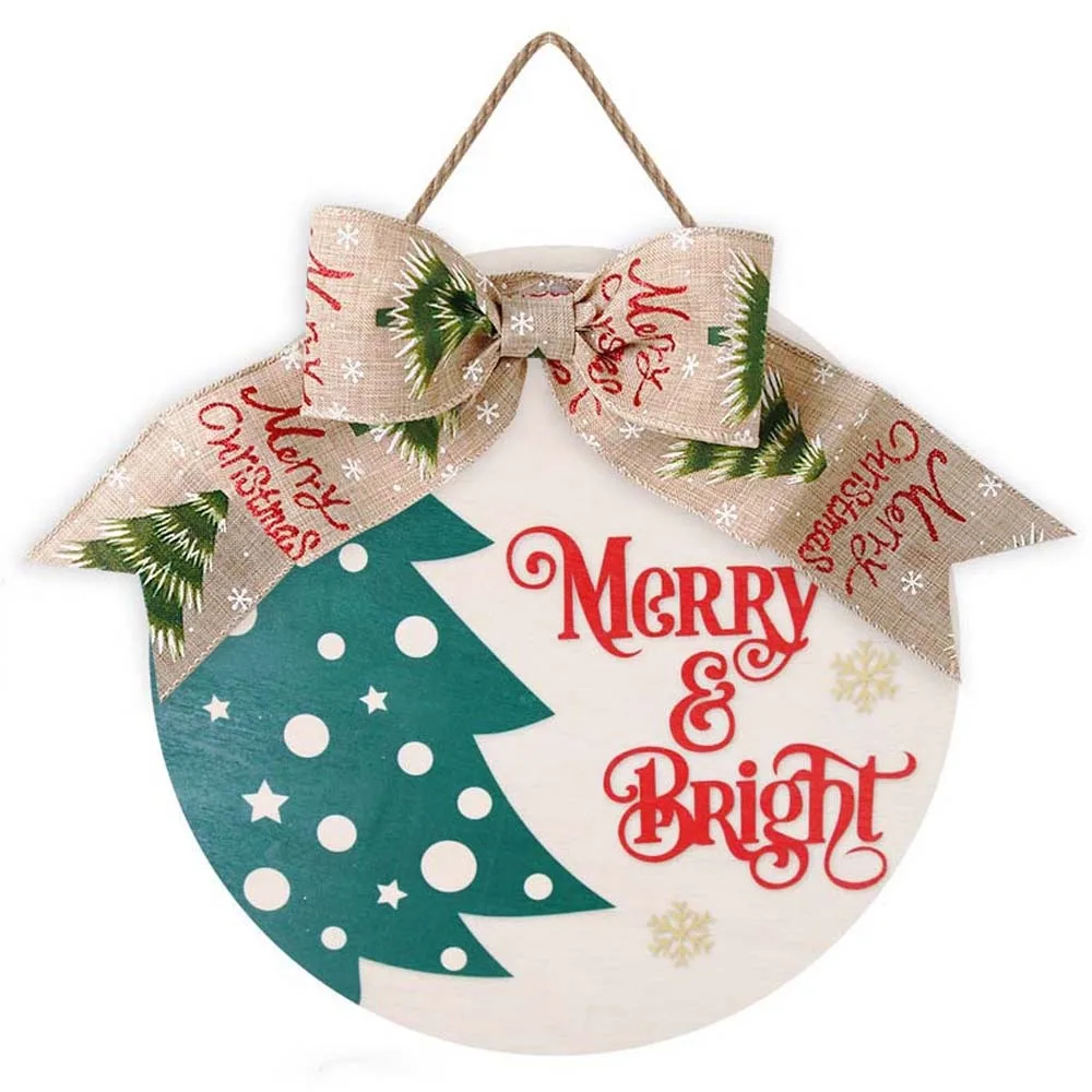 

Elk Wooden Christmas Pendant Handmade Bow Door Hanging Ornaments Santa Claus Polyester Christmas Door Decoration Doorway