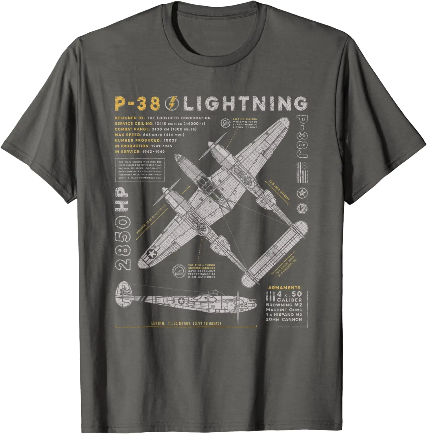 P-38 Lightning | Vintage P38 Fighter Aircraft | WW2 Aviation Men T-Shirt Short Sleeve Casual 100% Cotton O-Neck Summer TShirt