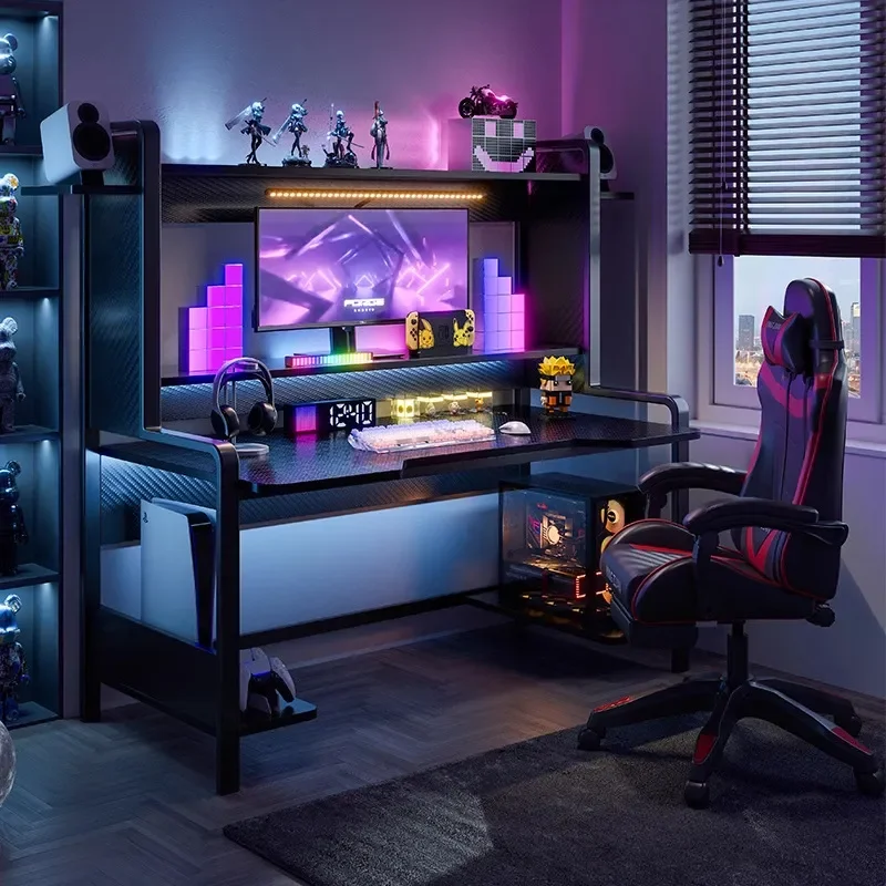 Gaming Desk with Bookshelf and Chair Set Small Computer Table PC Host Stand for Home Bedroom Esports