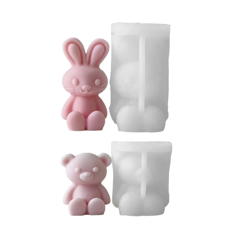 DIY Cute Bear/Rabbit Shape Candle Silicone Soap Mold Desktop Decoration Handmade Animal Shape Ornament Epoxy Resin Casting Mould