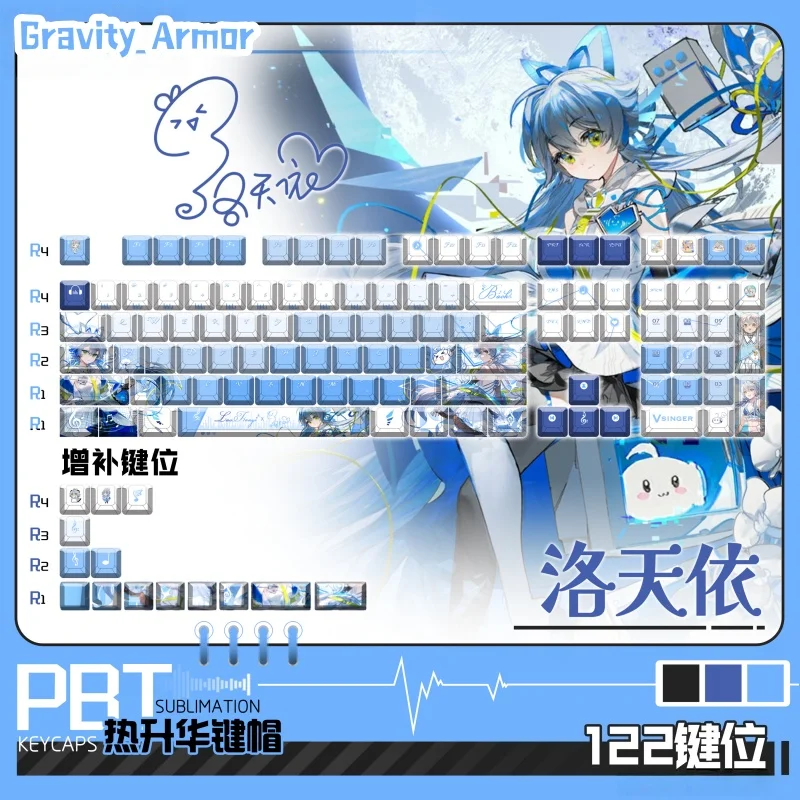 

Luo Tianyi игровые тематические колпачки для клавиш с вишневым профилем, механическая клавиатура, милая коллекция аниме с героями мультфильмов, праздничные подарки, прозрачная колпачок для клавиш