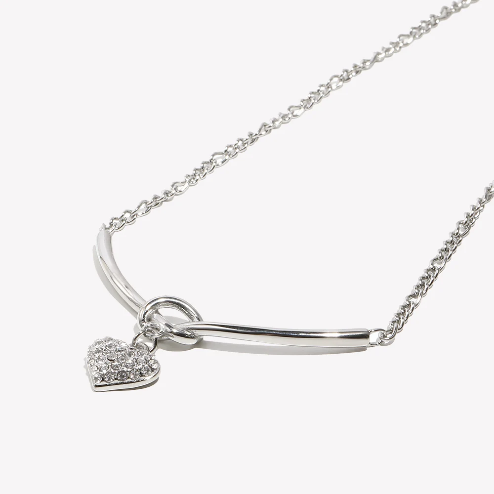 E.B.belle Cute  V-shape Rhinestone Heart Necklace Stainless Steel 18k Gold Plated For Women Fashion Charm Hypoallergenic image 6