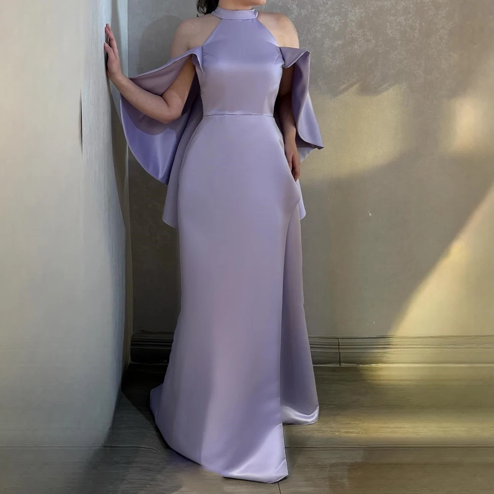 

Customized Mermaid Evening Dresses Floor-length High-neck Sleeveless Prom Gown Simple Fsahion Stole Draped Casual Party Gown