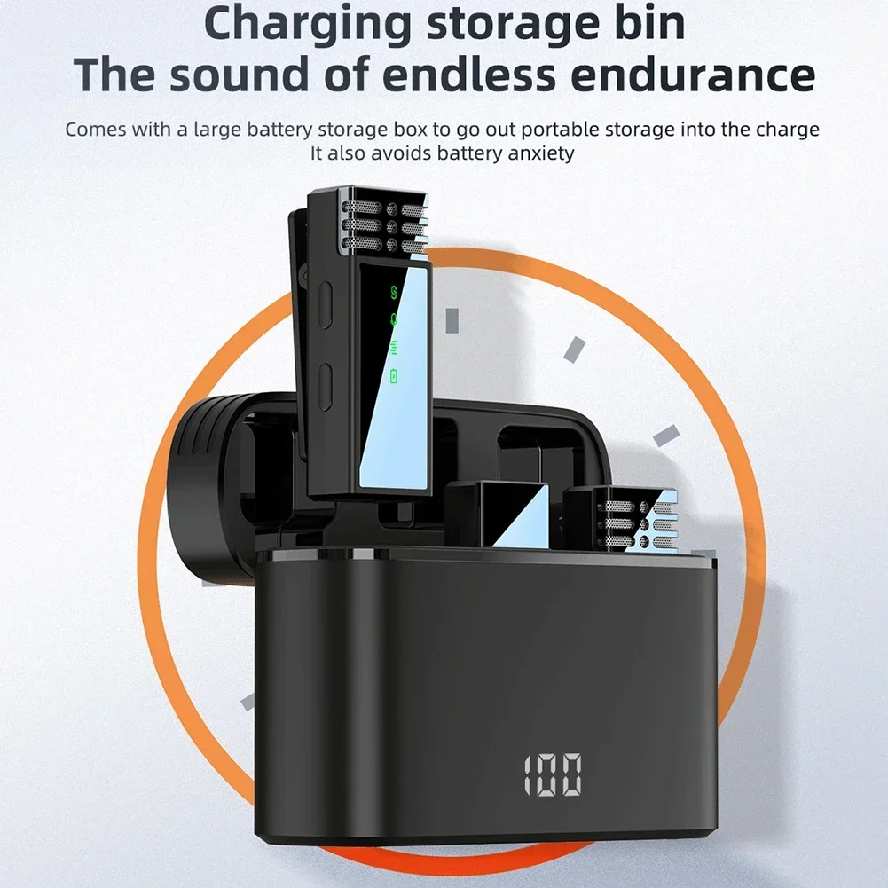 Powerwin 2.4G نظام ميكروفون لاسلكي Lavalier مع علبة شحن لهاتف iPhone Android Mini Clip Lapel Live Stream