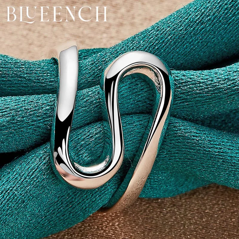Blueench 925 Sterling Silver Geometric Irregular Ring For Women Wedding Party Simple Fashion Glamour Jewelry