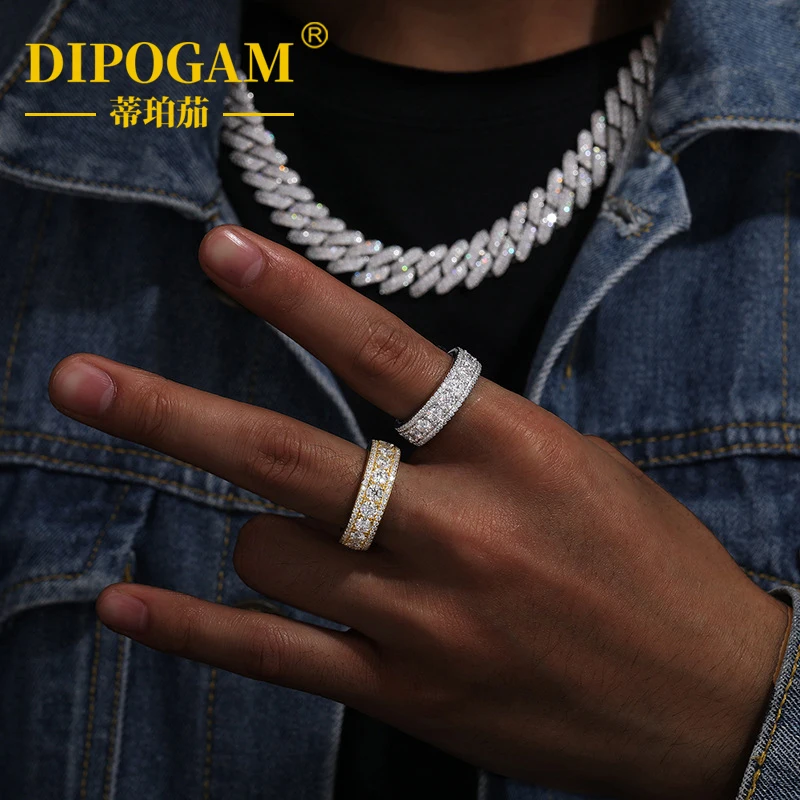 

Кольцо из чистого серебра S925 с муассанитом, трехрядное кольцо с бриллиантом, роскошное кольцо с бриллиантом в стиле хип-хоп, модное индивидуальное обручальное кольцо, ювелирные изделия