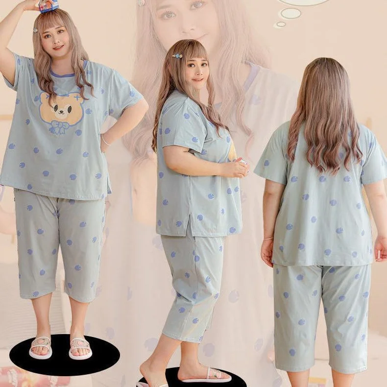 

plus Size Women's Summer Casual Loose ort Sve T-irt And Seven-Foot Pants Two-Piece Set High Waist Comfortable Home Clo...