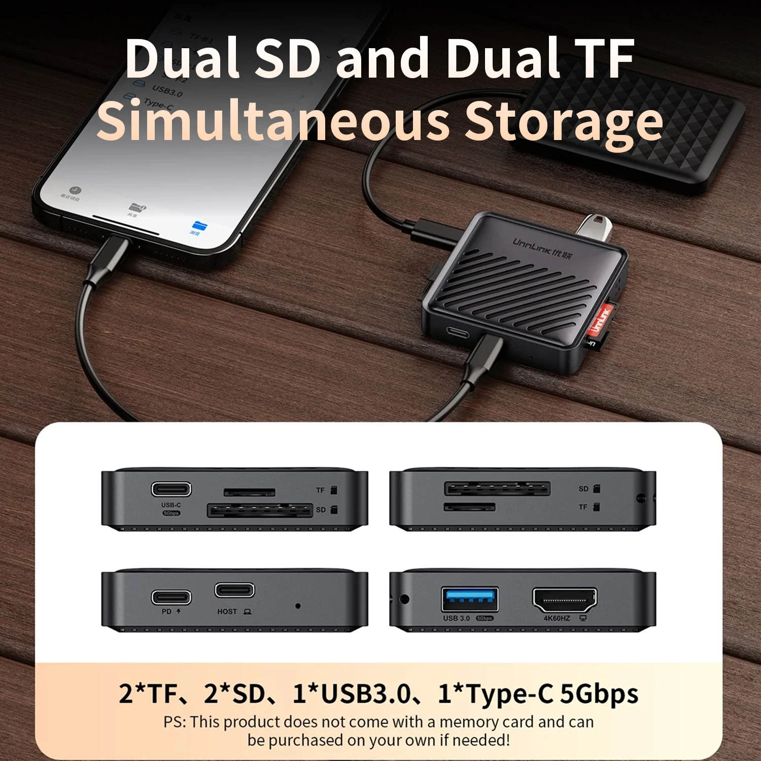 Unnlink Magnetic USB C Hub Multiport Adapter Docking Station 4K HDMI 65W PD For Macbook iPhone 16/15 Pro,  SD/TF Card Reader