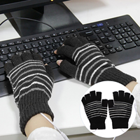 1Pair Heating Woolen Yarn Gloves Unisex Warm Knitting Mittens for Indoor Outdoor Use Electric Fingerless Gloves Laptop Cycling