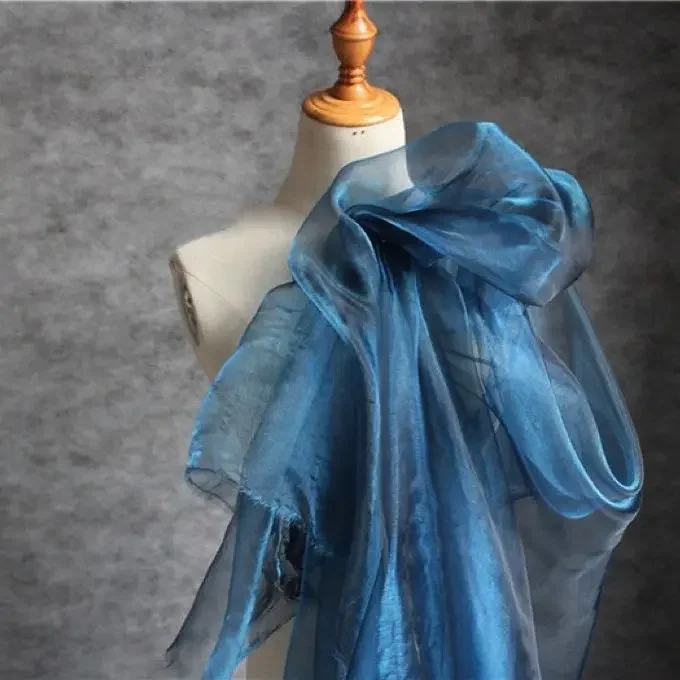 

High end Kong blue organza see through fabric sewing wedding dresses fluffy skirts decorative fashion designers and fabrics