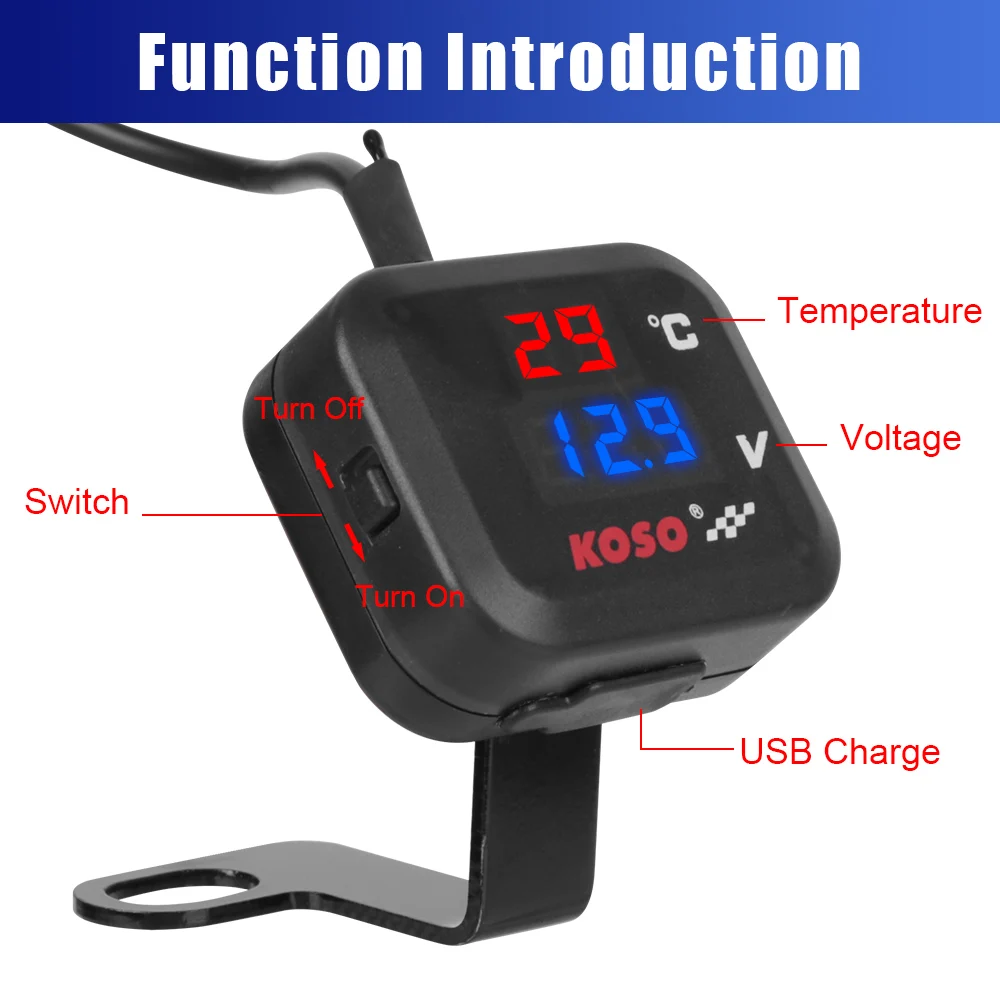 3 IN 1 Motorcycle Tester Voltage Temperature Meter USB Charger 3.0 Instrument Cluster 24V 12V for HONDA SUZUKI BMW ATV Universal