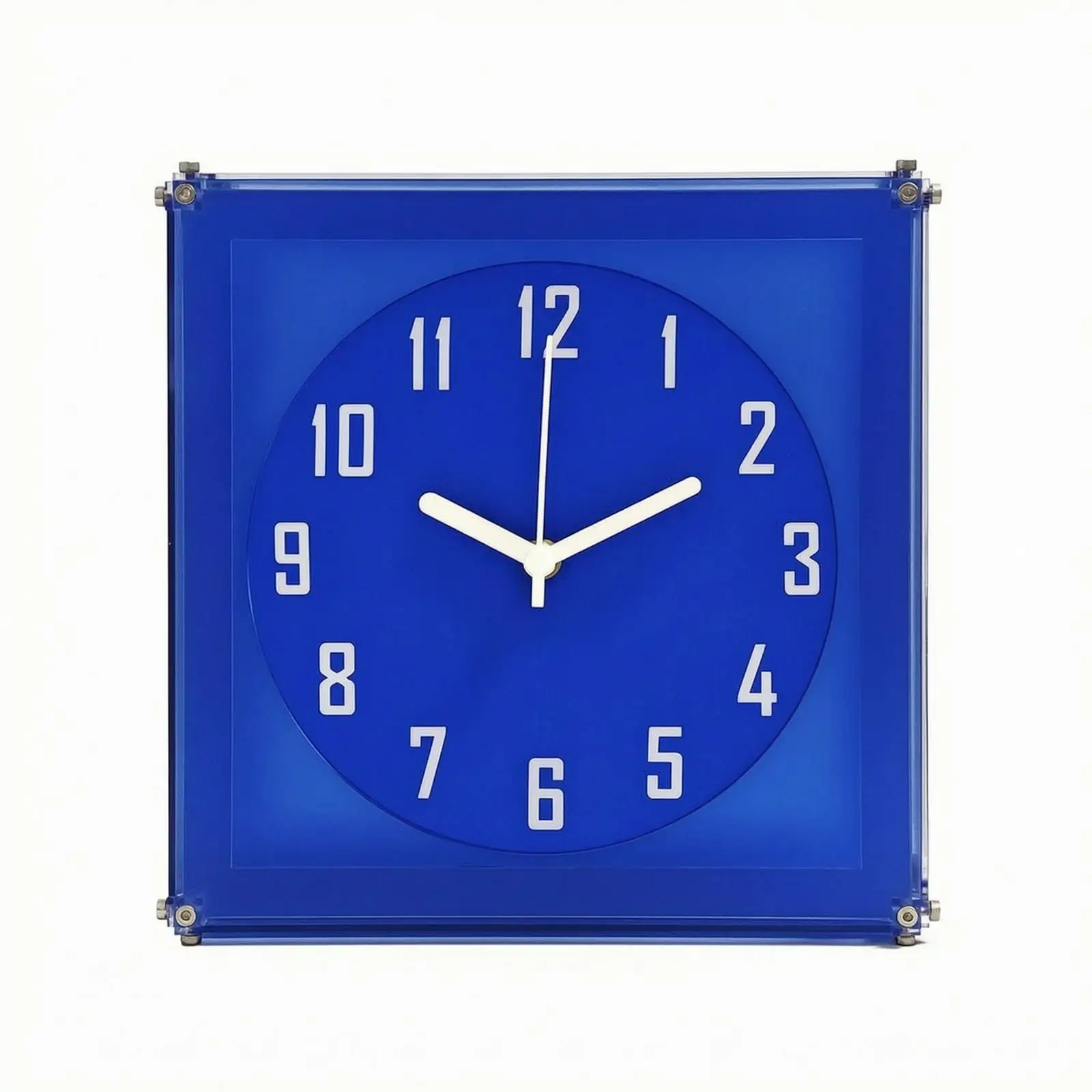 Decorative Square Wall Clock Acrylic Blue Finish Silent Mechanism Modern Look for Kitchen Dining Room Living Space
