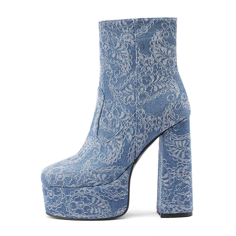 ANNYMOLI – bottines en cuir Pu pour femmes, chaussures à semelle épaisse et à talons hauts, bout rond, fermeture éclair, Sexy, gris, bleu, collection hiver et automne