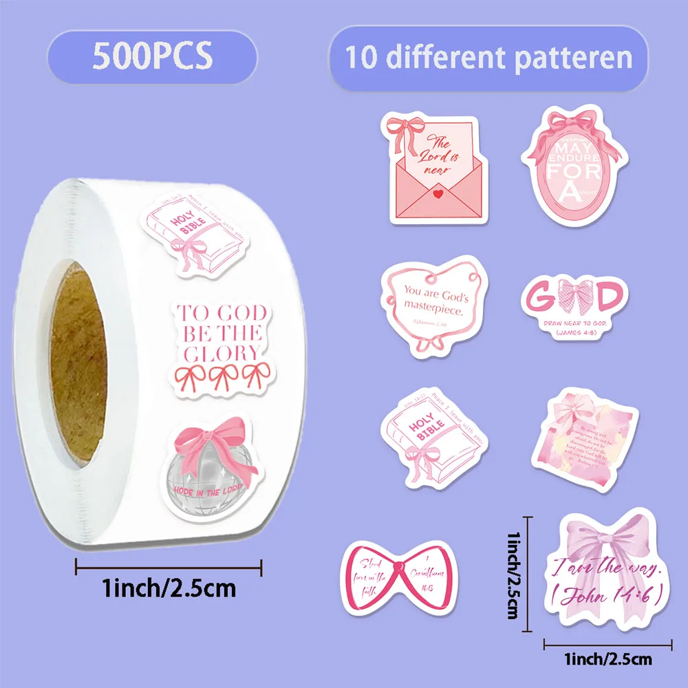 

500 шт. розовый бант, библейские забавные наклейки-награды, 10 шт., 2,5 см/1,0 дюйма, обучающий набор наградов, подарочные марки для вечеринки