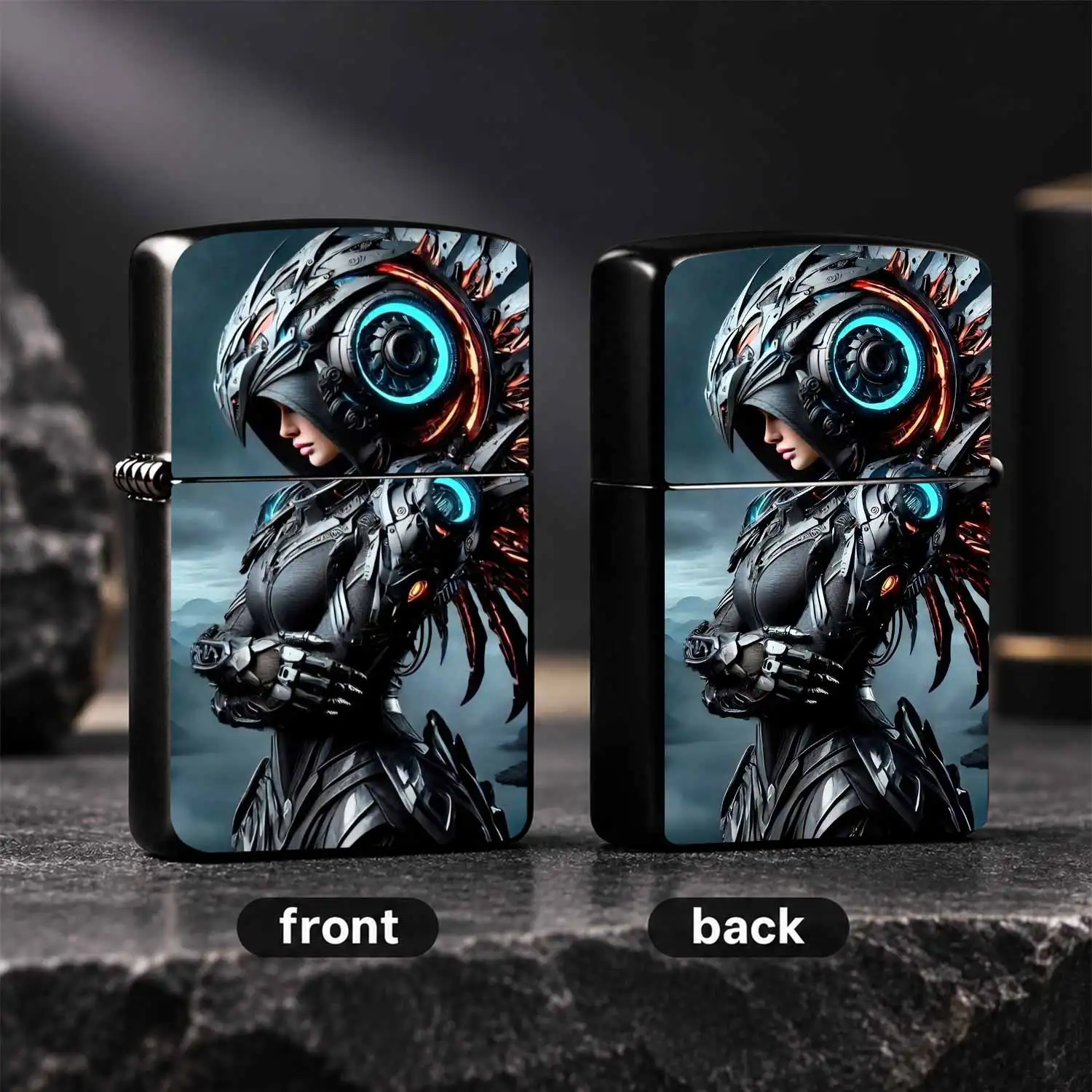 Cyber Mecha Female Printed Lighter, Sci-Fi Futurism Cool Stylish Portable Ignition Accessory, Ideal For Daily Outdoor Travel, Gifting To Hobbyists, Personal Collection, Reliable Practical Ignition Tool For Versatile Scenarios With Stunning