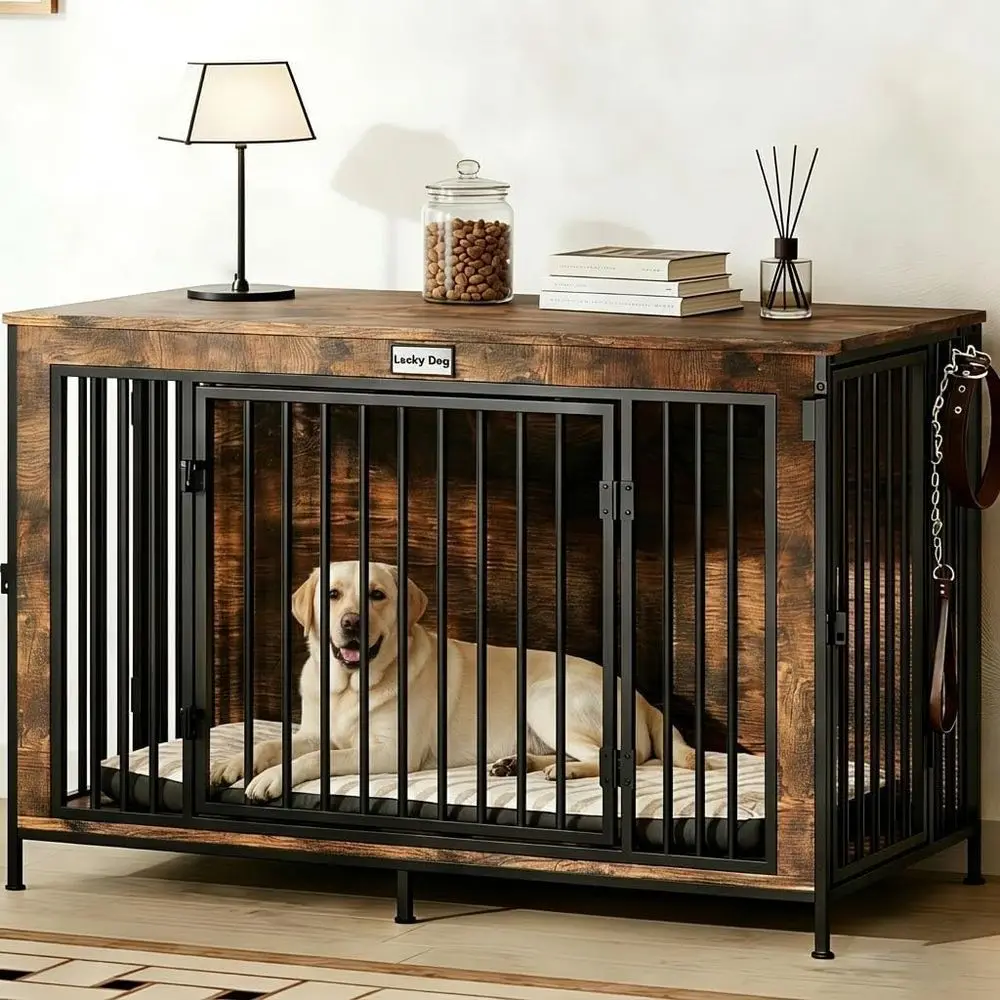 

Extra Large Heavy-Duty Dog Crate - Rustic Wooden TV Stand with 350lb Capacity and Double Door