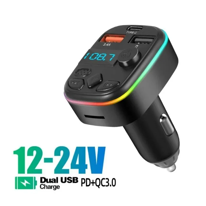 

Автомобильное зарядное устройство для зарядки сотового телефона Hands Free Беспроводной автомобильный комплект FM-передатчик Автомобильный Bluetooth Dual USB Type 5.3 MP3 Музыкальный плеер Новый