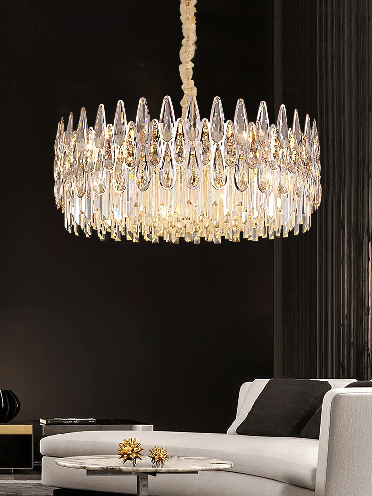 Lustre moderne de luxe léger en cristal pour salon, escalier de duplex et villa, avec poteau creux