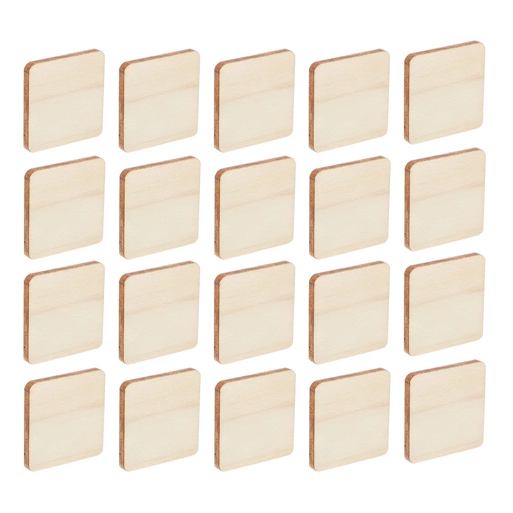 

100 Pcs Wooden Square Slices Tiles for Crafts Unfinished Diy Squares Small Round Discs Pendant Chips Unpainted
