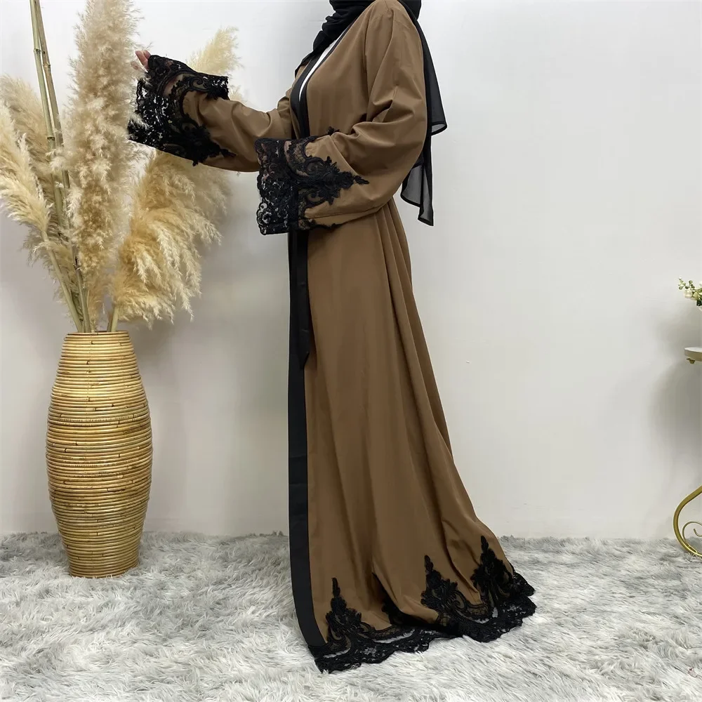Fashion Robe Dark Brown Women Arab Clothing Muslim Cardigan Long Loose Maxi Cardigan Robe Abaya