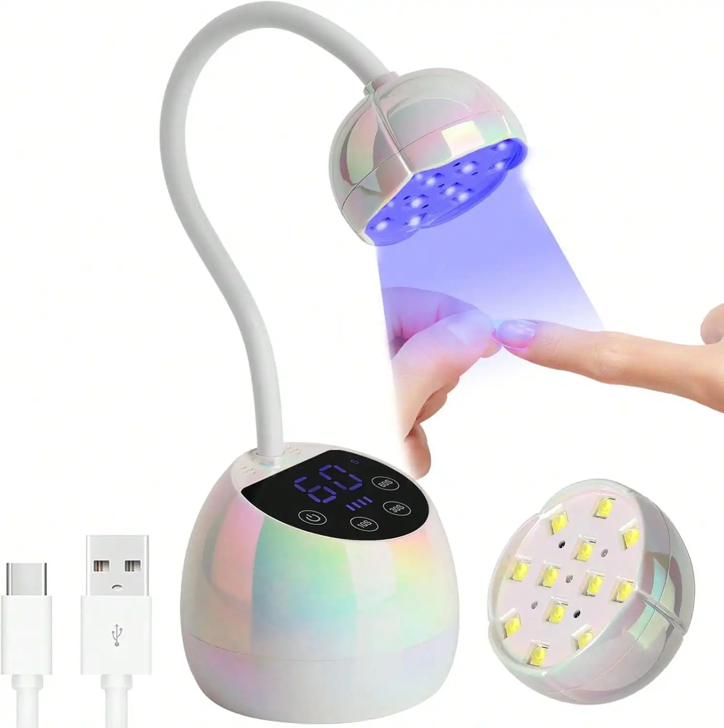 

LED Nail Lamp, Mini Cordless Gel X Nail Lamp Flash, Auto Sensor Gooseneck Portable USB Gel Nail Dryer U V Light With 4 Timers An