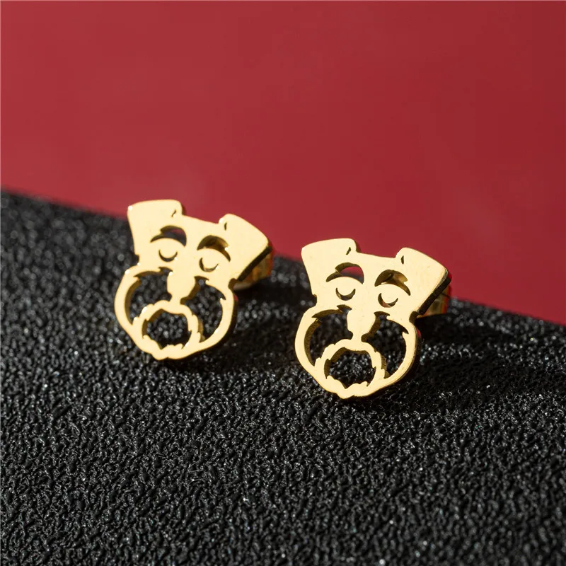 Small Dog Earrings Stainless Steel Cute Shar-Pei Animal Studs for Women Everyday Jewelry Girls Birthday Ear Piercing Gifts