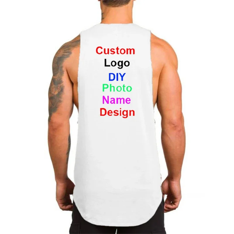 DIY Logo Photo Name Design Customized Summer Fitness Mens Bodybuilding Tank Top Gym Clothing Cotton Sleeveless T Shirt