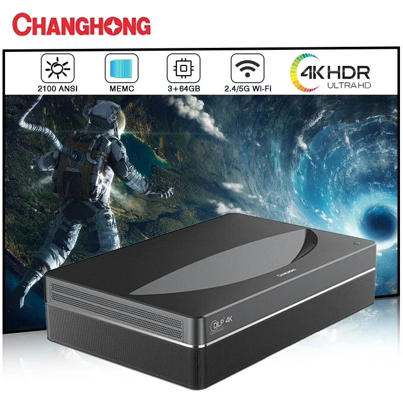 Changhong D6U 2100 ANSI Laser Projector 4K HDR10 Ultra-Short Throw DLP Projectors with MEMC Android 3+64G Wifi Home Theater