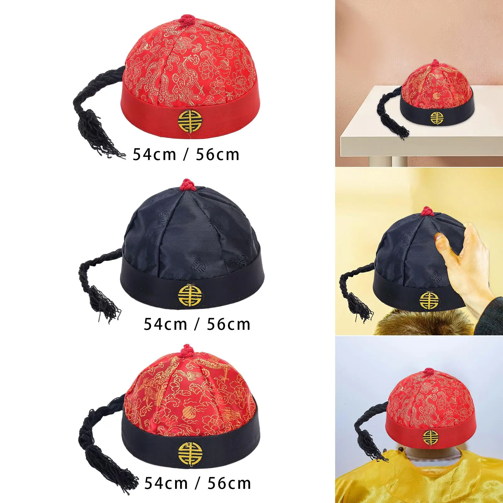 Sombrero oriental chino con cola de caballo, gorra decorativa para propietario, fiesta de juegos de rol