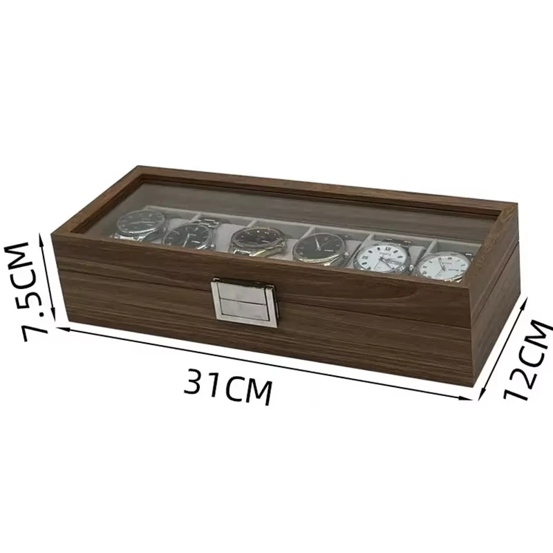 New Style Black walnut grain wooden watch storage display box set of 6, wooden watch packaging box image 3
