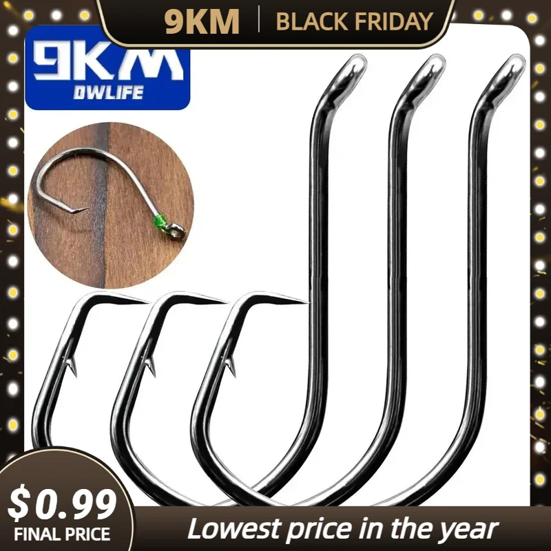 9KM Circle Fishing Hooks 25~50Pcs Offset Carp Fishing Live Bait Barbed Hooks Catfish Bass Octopus Fishing Hooks Tackle Saltwater