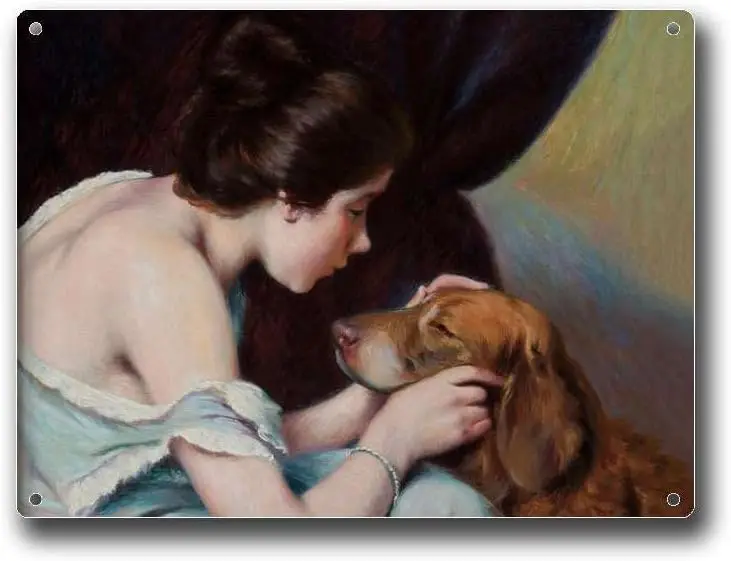Metal Aluminum Signs Woman and Dog Vintage Best Friends Portrait Antique Wall Decor Tin  Sign-aluminum