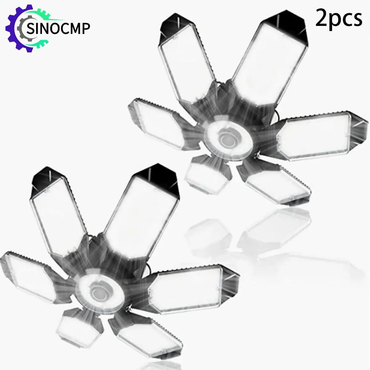 2pcs 6+1 Folding Combined Garage Lamp 6-Leaf Large Lens Garage Lamp 86-265V 6500K For Warehouses Factories Homes Outdoor Indoor