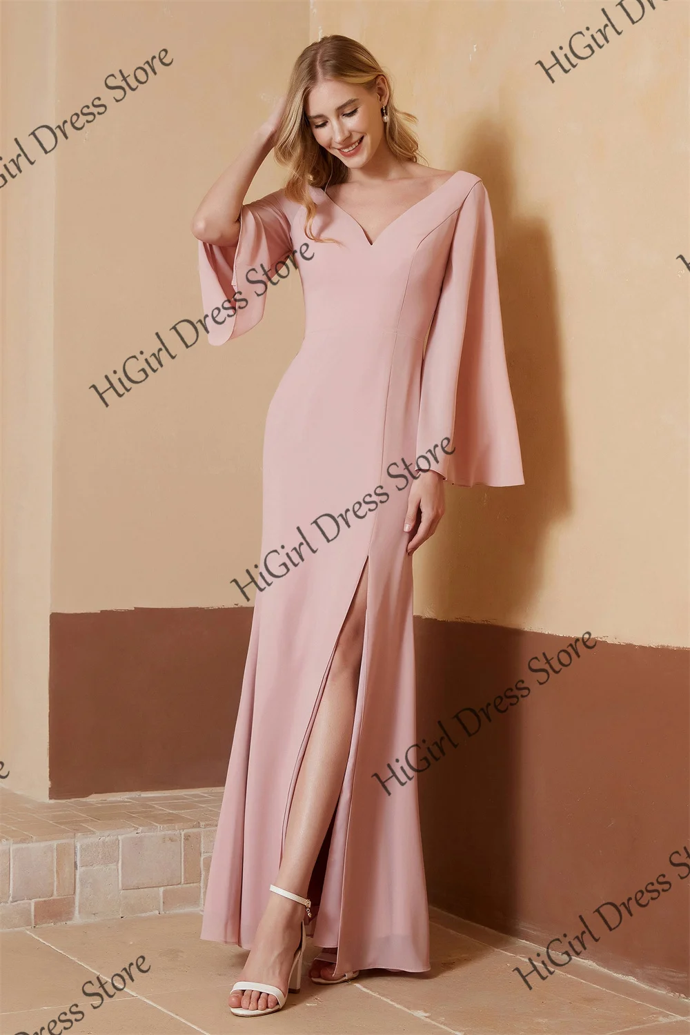 Chiffon Off-the-shoulder V-Neck Mermaid Bridesmaid Dresses With Split Pleated Corset Prom Dress Sleeveless Long Evening Gowns