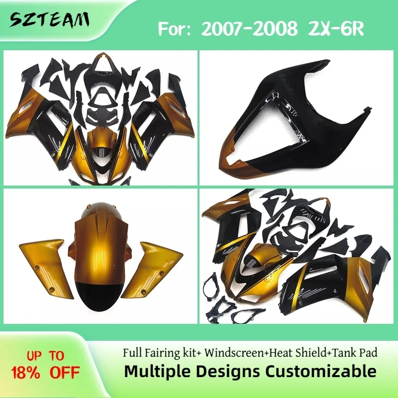 

Fit for Kawasaki ZX6R 636 Custom Fairing Kit ZX-6R 07 08 Multiple Designs Injection Molded Motorcycle Fairings