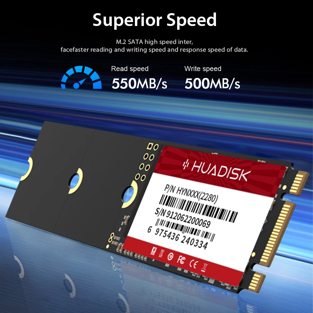 HUADISK M.2 NGFF SATA SSD 2280 2260 2242 Disco rígido interno 128gb 256gb 512gb 1tb 2tb Unidade de estado sólido sata3.0 para PC