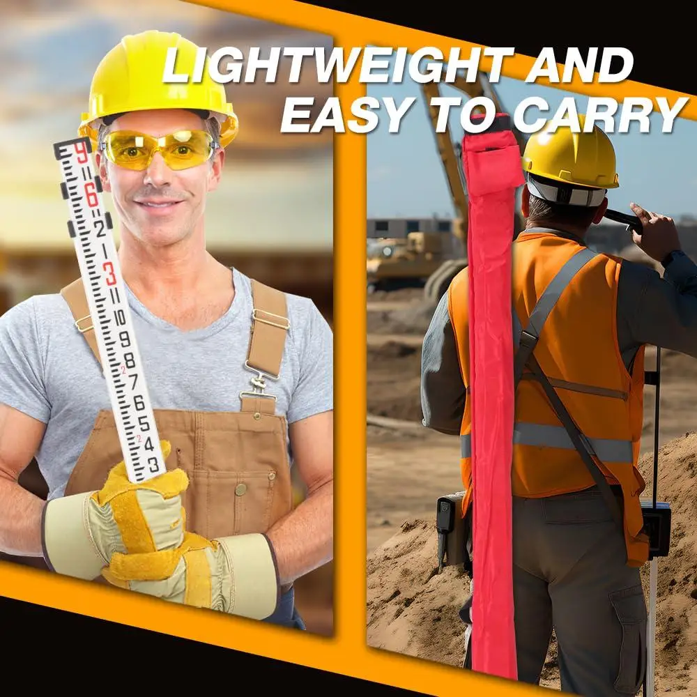 Aluminum Grade Rod 9ft with Carrying Case and Level Durable Lightweight Extendable Surveying Tool Maximum Visibility and Easy to