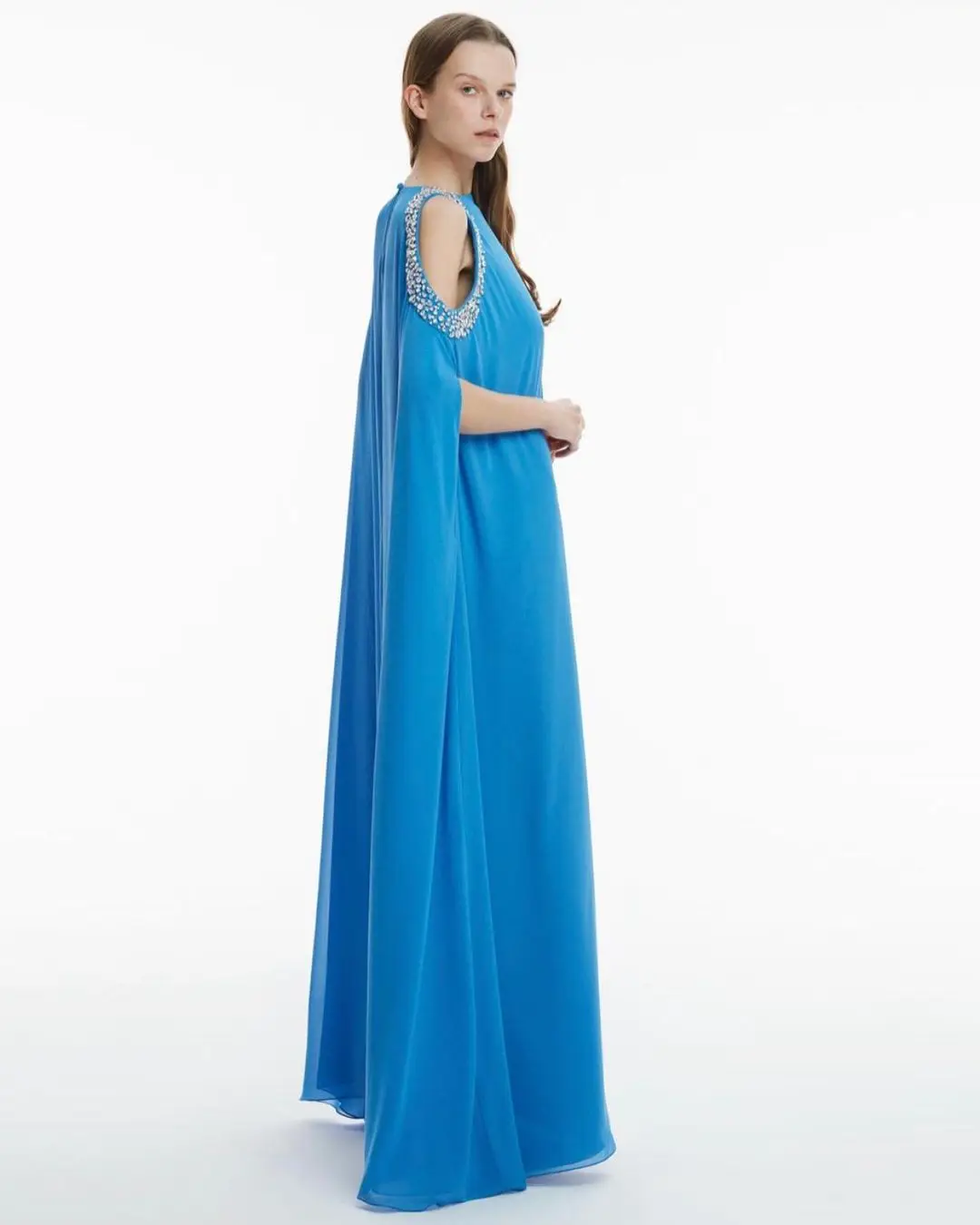 Off-shoulder kralen galajurken losse vloerlengte chiffon feestjurk elegante avondjurken voor Eid aangepaste vestidos de