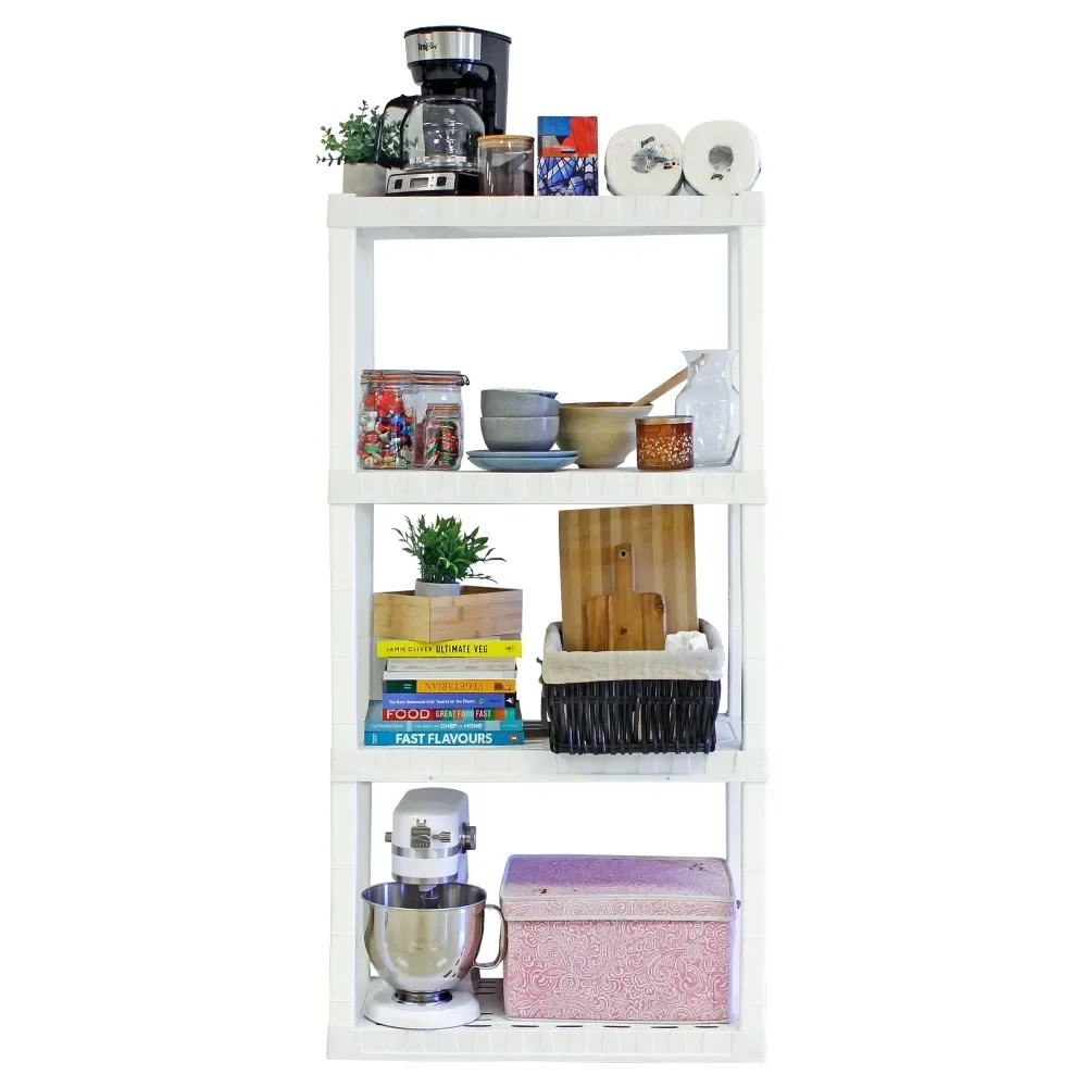 Hyper Tough 4-Tier Shelving Unit, W30 x D14 x H57" Multipurpose Home Storage Plastic Shelf Organizer, White