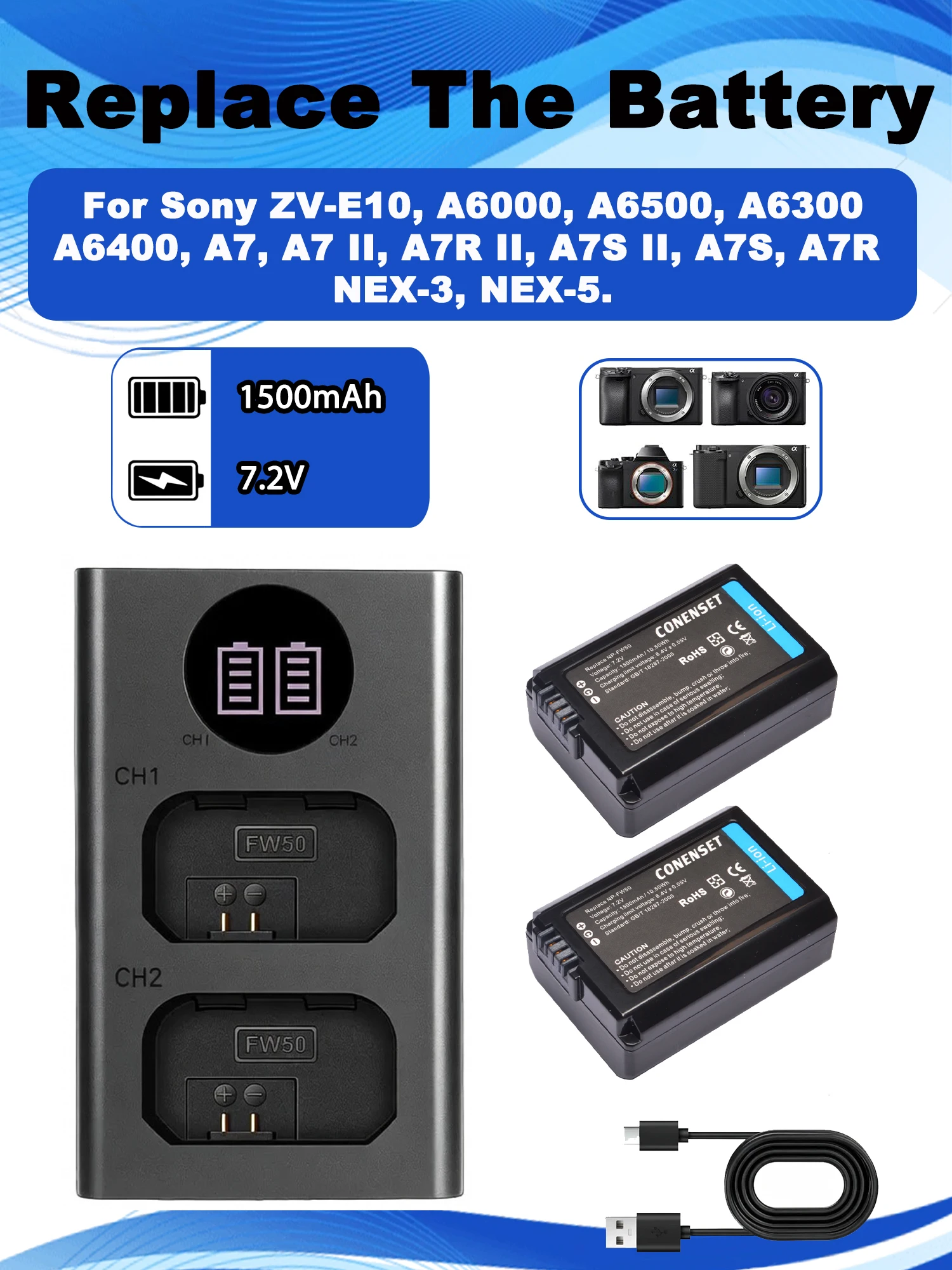 1500Mah NP-FW50 Bat…