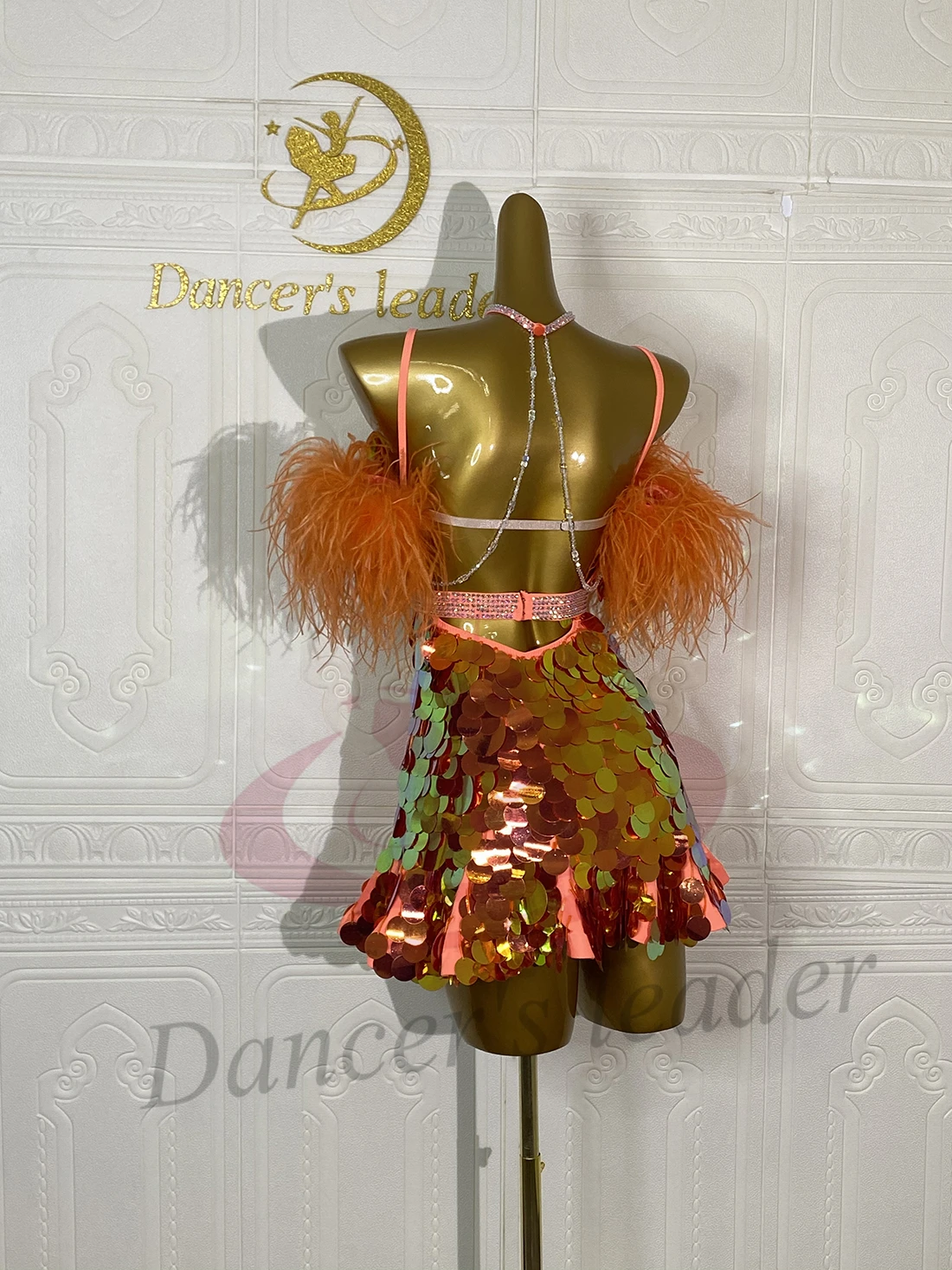 

Латинская танцовщица для взрослых и детей, элитное индивидуальное неоновое блестящее платье с пушистым ремешком, танго, самба, AB, каменное платье для выступлений