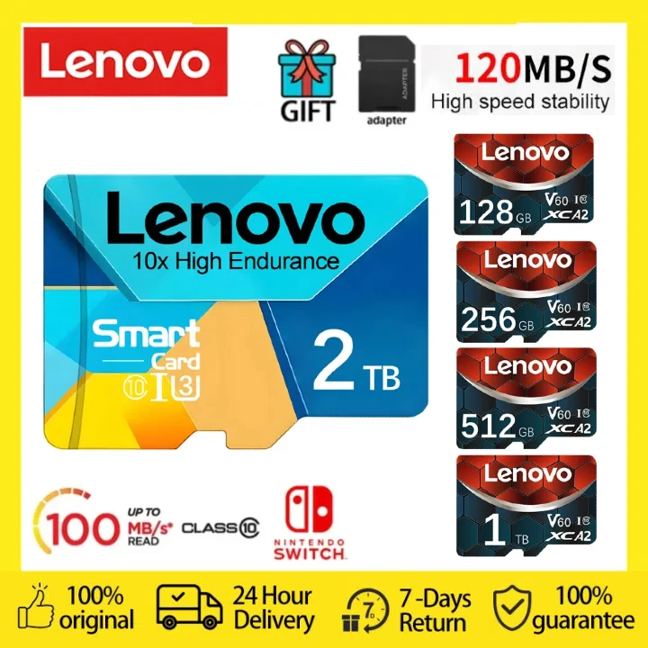 Karta pamięci Lenovo 2TB 128GB SD Extreme Pro High Speed Class 10 TF 4K Ultra-HD wideo A2 karta SD karta Flash do drona