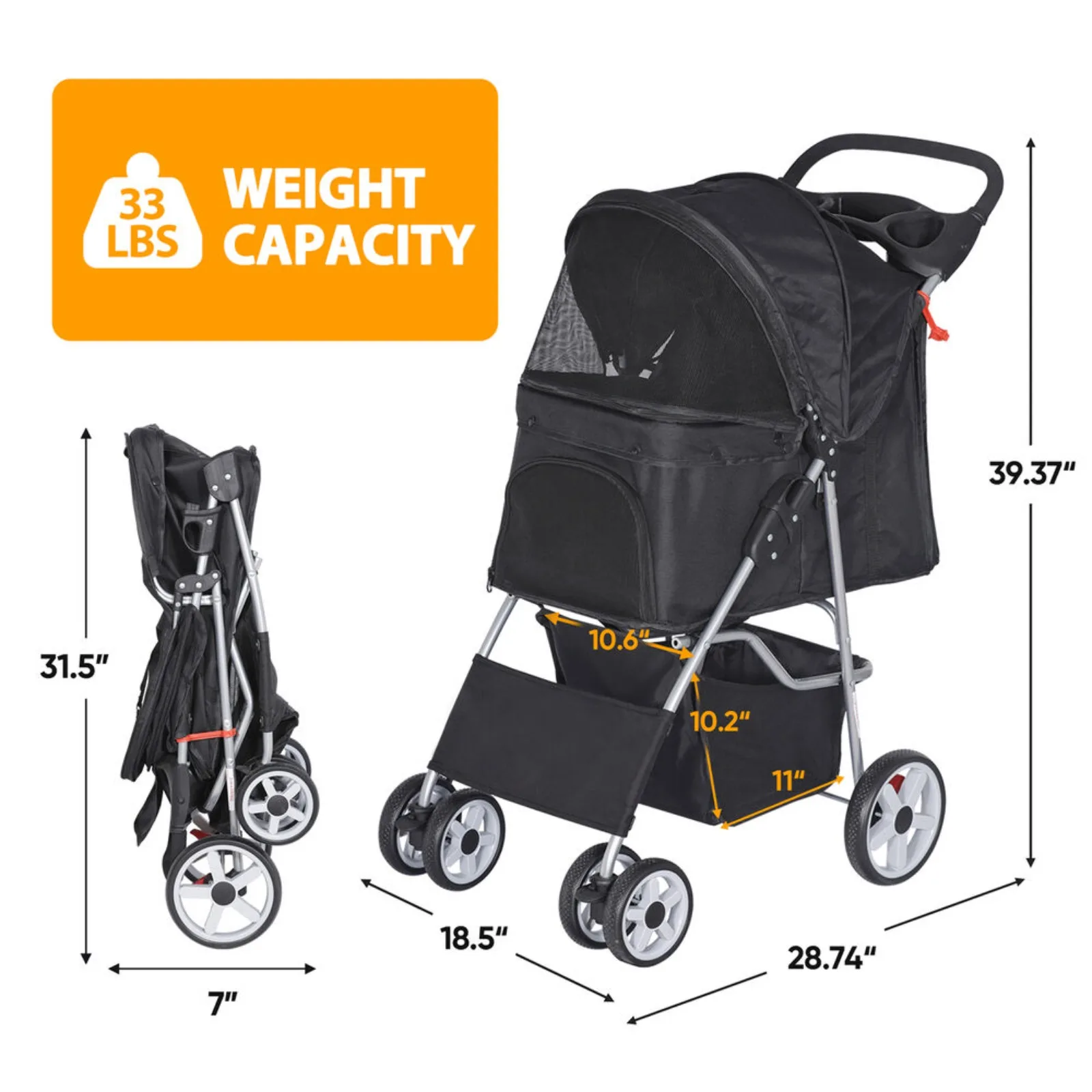 Pet Dog Stroller Travel Carriage 4 Wheels w/Foldable Carrier Cart & Cup Holder United States