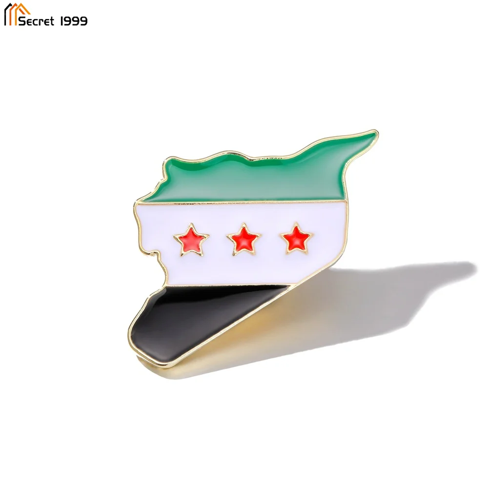 10PCS Syrien Karte Flagge Anhänger Brosche Edelstahl Frauen Männer Gold Silber Farbe Anhänger Mode Halsband Syrians Schmuck Geschenke