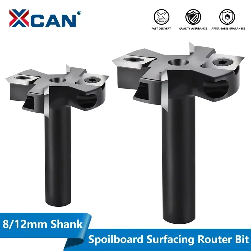 XCAN Freze Kesici 4 Flüt Spoilboard Yüzey Freze Uçları 8 12mm Shank Ahşap Planya Bit Ekleme Karbür Döşeme Düzleştirme Bit