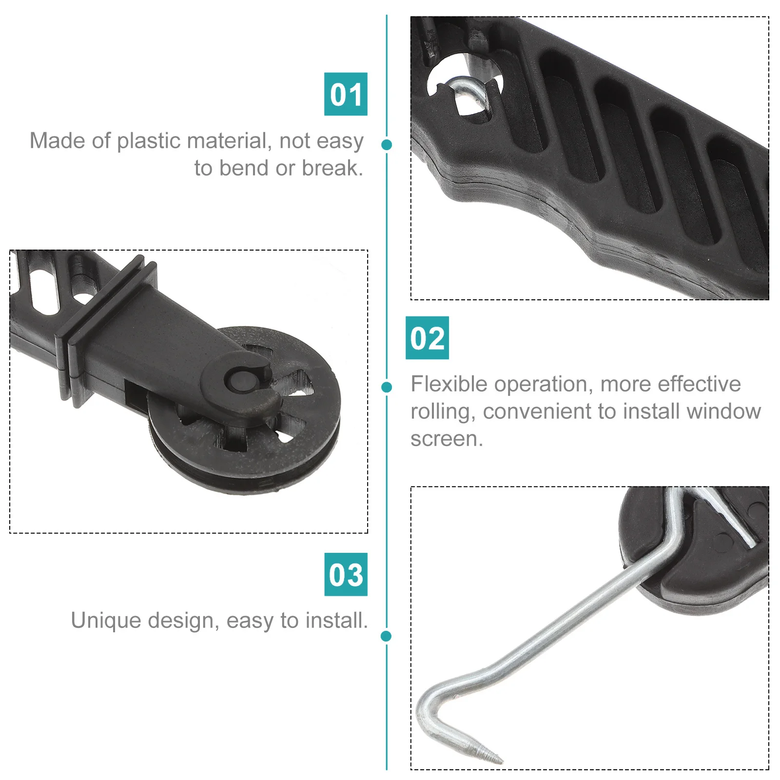 

2Pcs Screen Repair Kit Portable Window Screen Roller Tool Durable Hook Flexible Operation Convenient Mesh Replacement