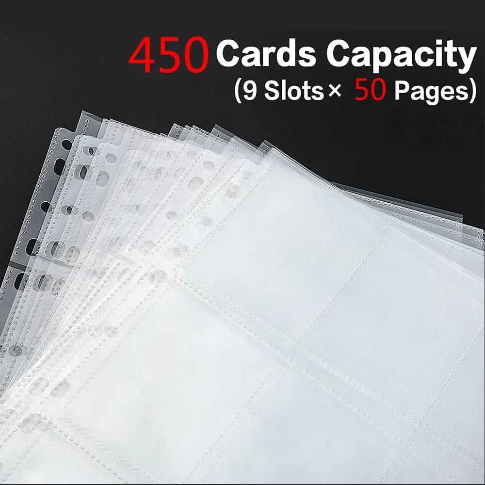 Pochettes simple face pour cartes à collectionner, porte-album, 9 poches, protecteurs de jeu en plastique transparent, cartes de Baseball Pokemon, 50 Pages