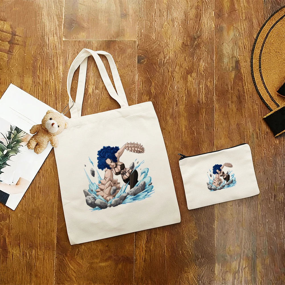 

Mom Kaido Print Large Shoulder Bag 3Pcs Canvas Tote Bag Set with Pouch Jinbe Big Students Eco Friendly Reusable Shopping Bag